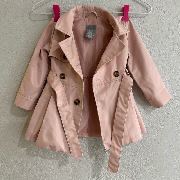 Tahari Girls Blush Pink Trench Coat Double Breasted Belted Size 18M - Picture 14 of 15